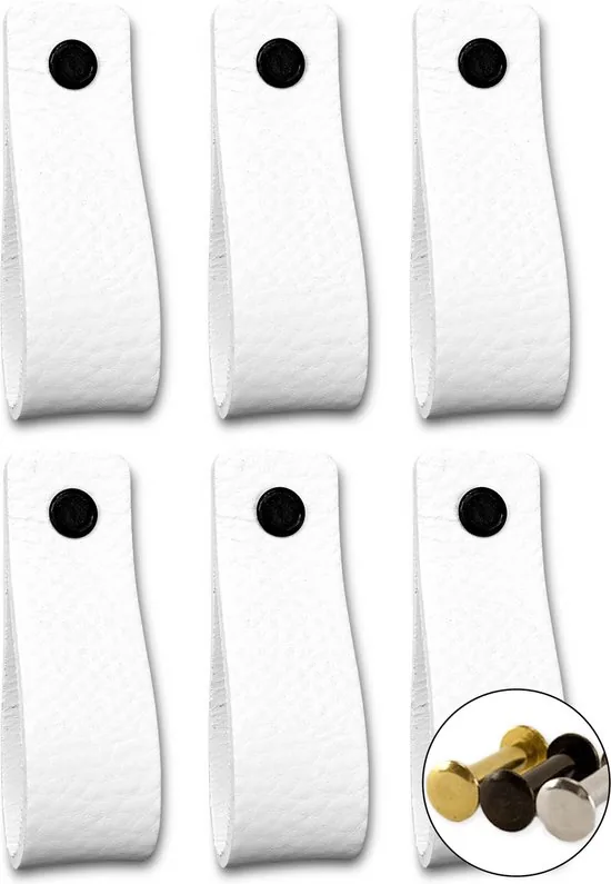 Leren handgrepen - Wit - 12 stuks - 16,5 x 2,5 cm - incl. 3 kleuren schroeven - Afbeelding 1