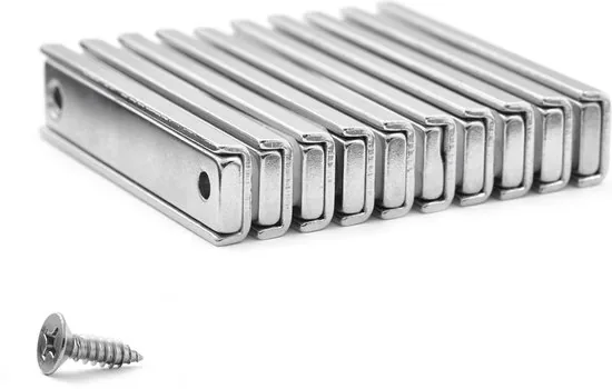 Brute Strength - Super sterk magnetisch ophangsysteem voor gereedschap, sleutels en messen - 60 x 13.5 x 5 mm - 10 stuks - Messenstrip - Magneetstrip thumbnail 3