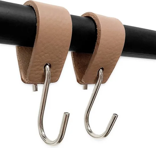 Brute Strength - Leren S-haak hangers - Taupe - 4 stuks - 12,5 x 2,5 cm - Zwart zilver - Leer thumbnail 3