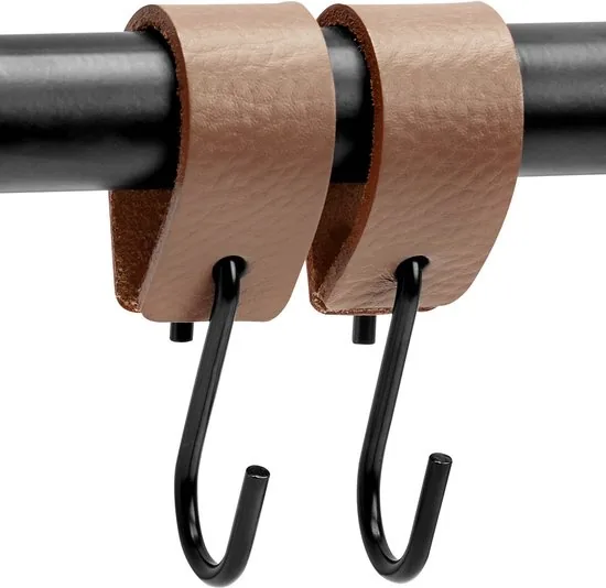 Brute Strength - Leren S-haak hangers - Taupe - 4 stuks - 12,5 x 2,5 cm - Zwart zilver - Leer thumbnail 6