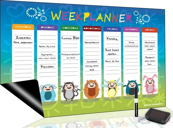 Brute Strength - Magnetisch Weekplanner whiteboard (9) - A3 - Planbord - Dagplanner kind - To Do Planner kinderen - Afbeelding 1