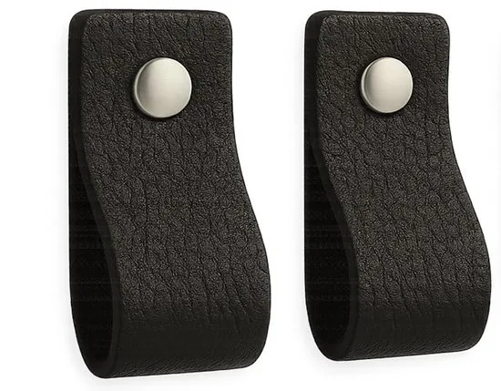 Leren handgrepen - Zwart - 2 stuks - 12,5 x 2,5 cm - incl. 3 kleuren schroeven - Handgrepen leer - Zwarte leren meubelgreep - Afbeelding 1