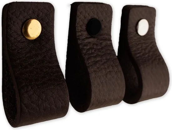 Leren handgrepen - Zwart - 2 stuks - 12,5 x 2,5 cm - incl. 3 kleuren schroeven - Handgrepen leer - Zwarte leren meubelgreep thumbnail 4
