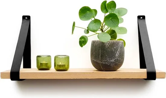 Leren plankdragers - Zwart - 4 stuks - Echt leer - Zwarte plankendragers - Afbeelding 1