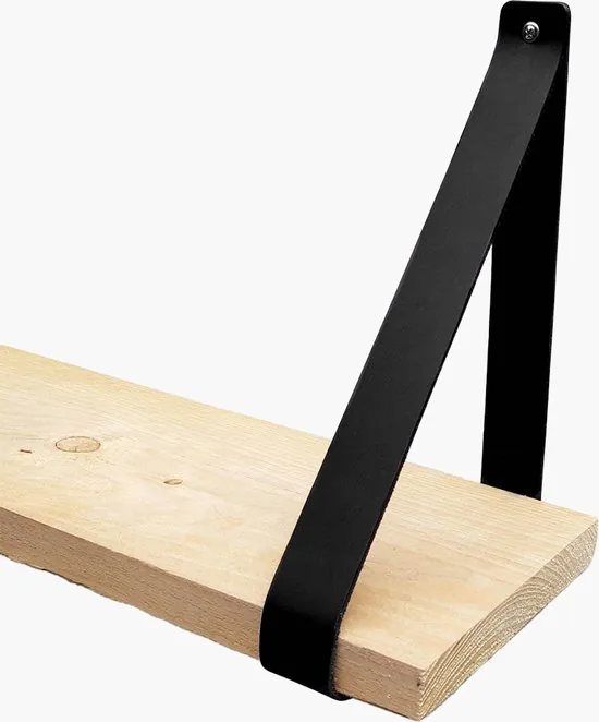 Leren plankdragers - Zwart - 4 stuks - Echt leer - Zwarte plankendragers thumbnail 4