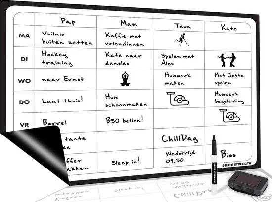 Brute Strength - Magnetisch Weekplanner whiteboard (12) - A3 - Planbord - Familieplanner - Gezinsplanner - To Do Planner thumbnail 2