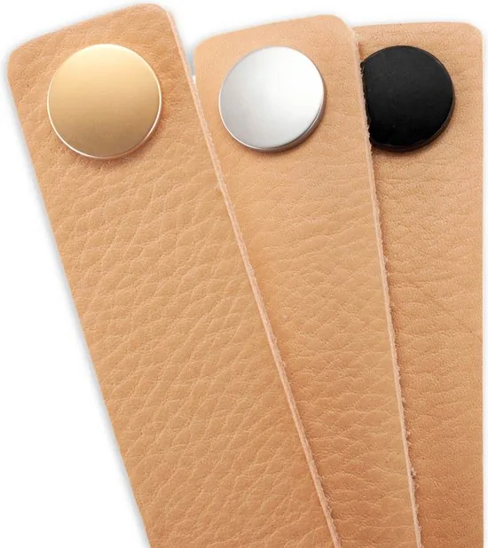 Leren handgrepen - Naturel - 2 stuks - 25 x 3 cm - incl. 3 kleuren schroeven - Handgrepen leer - Leren meubelgreep thumbnail 3