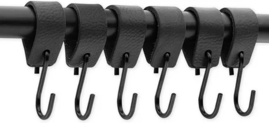 Brute Strength - Leren S-haak hangers - Antraciet - 6 stuks - 12,5 x 2,5 cm - Zwart zilver - Leer - Afbeelding 1