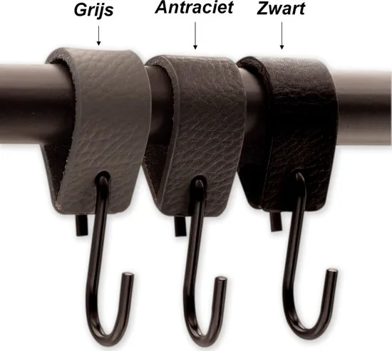 Brute Strength - Leren S-haak hangers - Antraciet - 6 stuks - 12,5 x 2,5 cm - Zwart zilver - Leer thumbnail 7