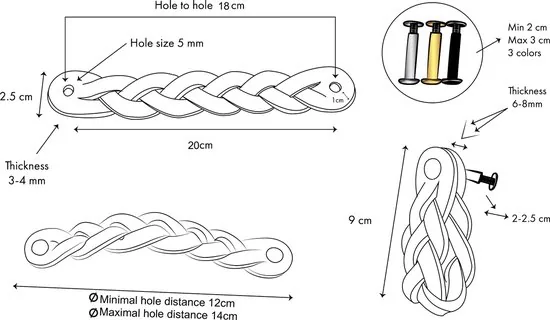 Leren handgrepen - Zwart - 6 stuks - Gevlochten - 20 x 2,5 cm - incl. 3 kleuren schroeven thumbnail 3