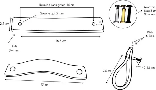 Leren handgrepen van zacht suede - Grijs - 2 stuks - 16,5 x 2,5 cm - incl. 3 kleuren schroeven - Handgrepen leer - Leren meubelgreep thumbnail 2