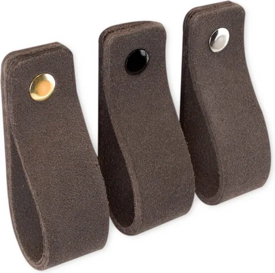 Leren handgrepen van zacht suede - Grijs - 2 stuks - 16,5 x 2,5 cm - incl. 3 kleuren schroeven - Handgrepen leer - Leren meubelgreep thumbnail 5