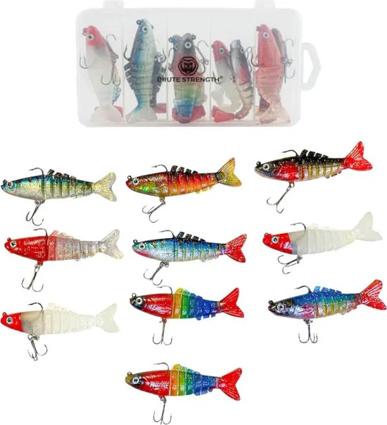 Brute Strength - Kunst Aas Set - Roofvissen Pluggen Met Haak Set Voor Snoek Baars Roofvis kunstaas - 9 cm - 10 Stuks - Shads - Afbeelding 1