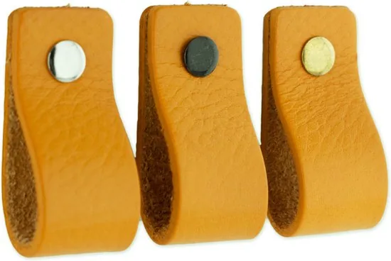 Leren handgrepen - Okergeel - 6 stuks - 12,5 x 2,5 cm - incl. 3 kleuren schroeven - Gele handgrepen leer - Leren meubelgreep thumbnail 5
