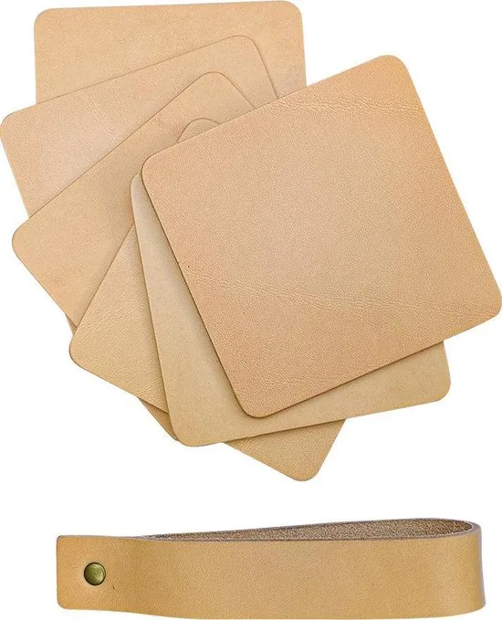 Brute Strength - Onderzetters voor glazen - Leer - Naturel - Vierkant - 10 stuks - Leren onderzetters thumbnail 5