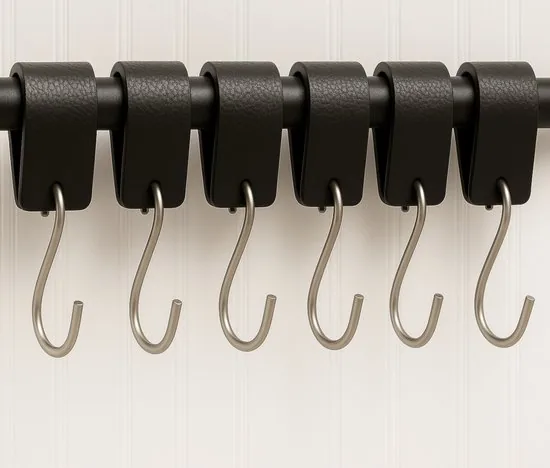 Brute Strength - Leren S-haak hangers - Zwart - 24 stuks - 12,5 x 2,5 cm - Zwart zilver - Leer thumbnail 11