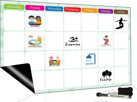 Brute Strength - Magnetisch Weekplanner whiteboard (8) - A4+ (33 x 21 cm) - Planbord - Familieplanner - Gezinsplanner - To Do - Afbeelding 1