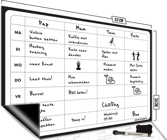Brute Strength - Magnetisch Weekplanner whiteboard (12) - 53 x 34 cm - Planbord - Familieplanner - Gezinsplanner - To Do Planner - Afbeelding 1