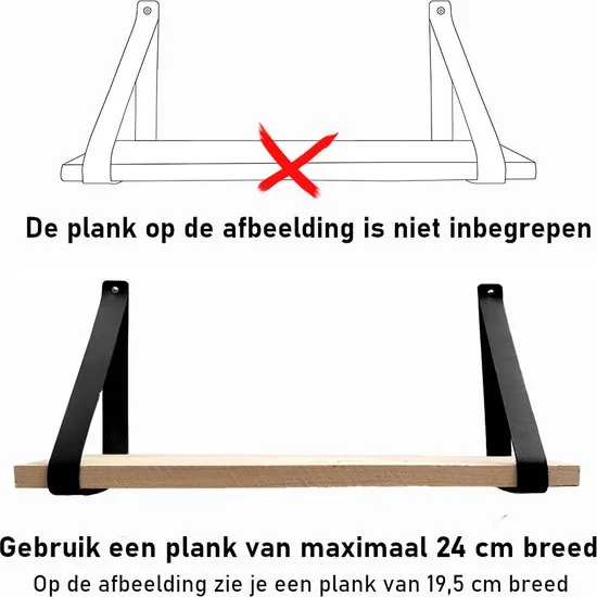 Leren plankdragers - Zwart - 2 stuks - Echt leer - Zwarte plankendragers thumbnail 7