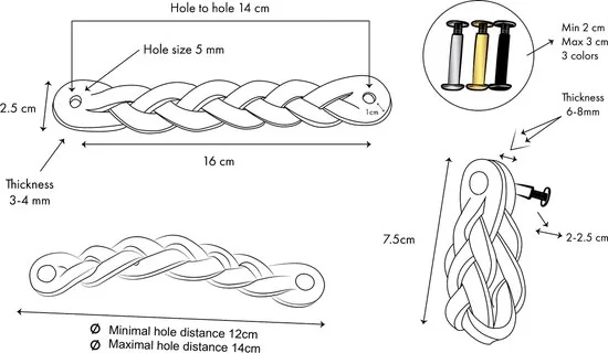 Leren handgrepen - Zwart - 2 stuks - Gevlochten - 16,5 x 2,5 cm -- Handgreep zwart - Handgrepen leer - Leren meubelgreep thumbnail 2