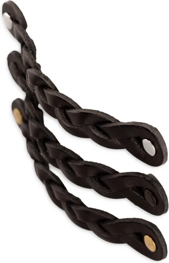 Leren handgrepen - Zwart - 2 stuks - Gevlochten - 16,5 x 2,5 cm -- Handgreep zwart - Handgrepen leer - Leren meubelgreep thumbnail 4