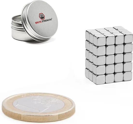 Brute Strength - Super sterke magneten - Vierkant - 5 x 5 x 5 mm - 60 Stuks - Neodymium magneet sterk - Magneten koelkast thumbnail 4