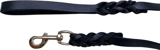 Leren hondenriem - 220cm - zwarte riem - gevlochten hondenriem - 100% volnerfleer thumbnail 2