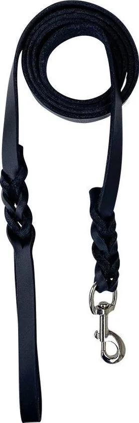Leren hondenriem - 220cm - zwarte riem - gevlochten hondenriem - 100% volnerfleer thumbnail 3