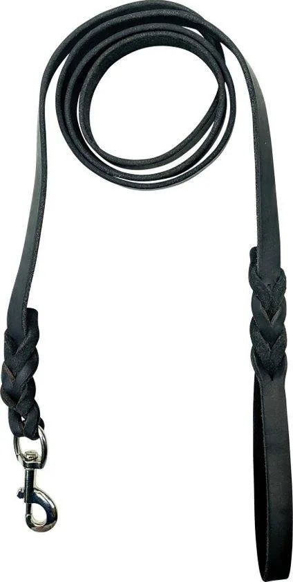 Leren hondenriem - 220cm - zwarte riem - gevlochten hondenriem - 100% volnerfleer thumbnail 6