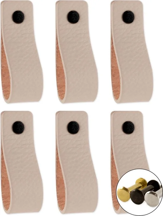 Leren handgrepen - Licht Grijs - 12 stuks - 16,5 x 2,5 cm - incl. 3 kleuren schroeven - Handgrepen leer - Leren meubelgreep - Afbeelding 1