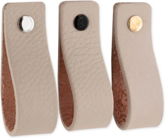 Leren handgrepen - Licht Grijs - 12 stuks - 16,5 x 2,5 cm - incl. 3 kleuren schroeven - Handgrepen leer - Leren meubelgreep thumbnail 4