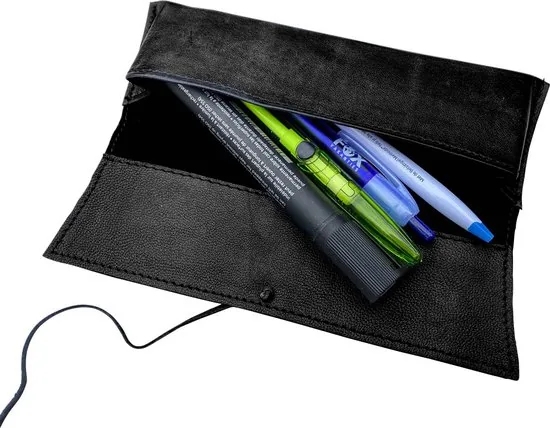 Etui leer - Zwart - Etui voor volwassenen, jongens en meisjes - Te gebruiken als brillenkoker & make up tasje thumbnail 1