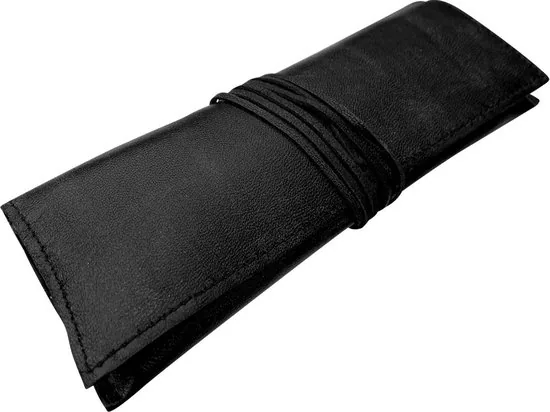 Etui leer - Zwart - Etui voor volwassenen, jongens en meisjes - Te gebruiken als brillenkoker & make up tasje thumbnail 2