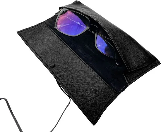 Etui leer - Zwart - Etui voor volwassenen, jongens en meisjes - Te gebruiken als brillenkoker & make up tasje thumbnail 3