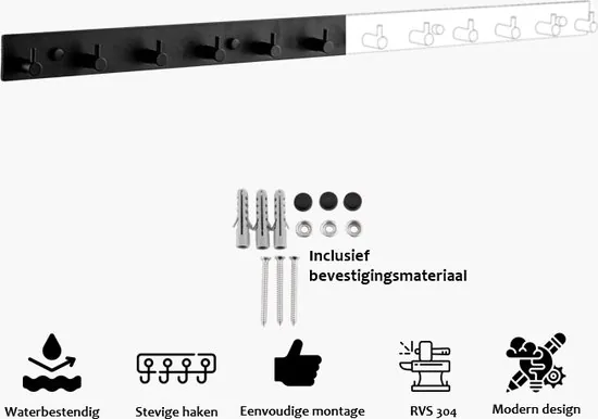 Brute Strength - RVS Kapstok 12 - haaks - 81 cm - Mat Zwart - Wandkapstok - Hangende Design Muurkapstok thumbnail 4