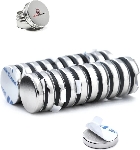 Brute Strength - Super sterke zelfklevende 3M magneten - Rond - 15 x 3 mm - 20 Stuks - Kleef Magneten - Neodymium magneet sterk - Afbeelding 1