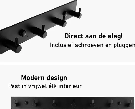 Brute Strength - RVS Kapstok - 7 haken - 46 cm - Mat Zwart - Wandkapstok - Hangende Design Muurkapstok thumbnail 5