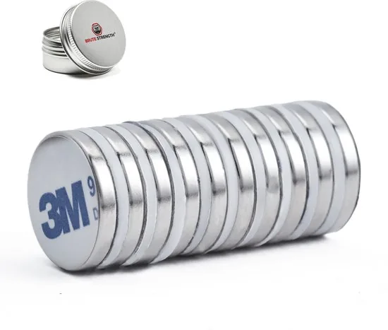 Brute Strength - Super sterke zelfklevende 3M magneten - Rond - 20 x 3 mm - 10 Stuks - Kleef Magneten - Neodymium magneet sterk - Afbeelding 1