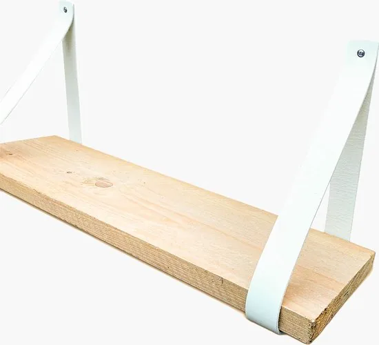 Leren plankdragers - Wit - 2 stuks - Echt lederen planken dragers - Wandplank industrieel - Legplankdrager - Schapdrager thumbnail 3