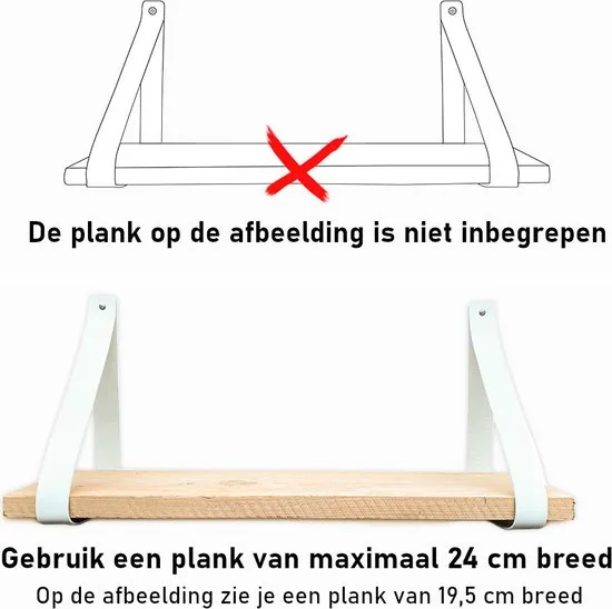 Leren plankdragers - Wit - 2 stuks - Echt lederen planken dragers - Wandplank industrieel - Legplankdrager - Schapdrager thumbnail 6