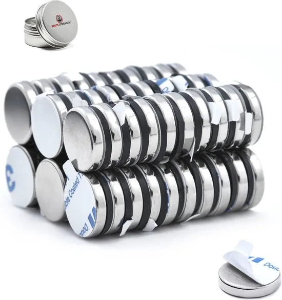 Brute Strength - Super sterke zelfklevende 3M magneten - Rond - 15 x 3 mm - 60 Stuks - Kleef Magneten - Neodymium magneet sterk - Afbeelding 1
