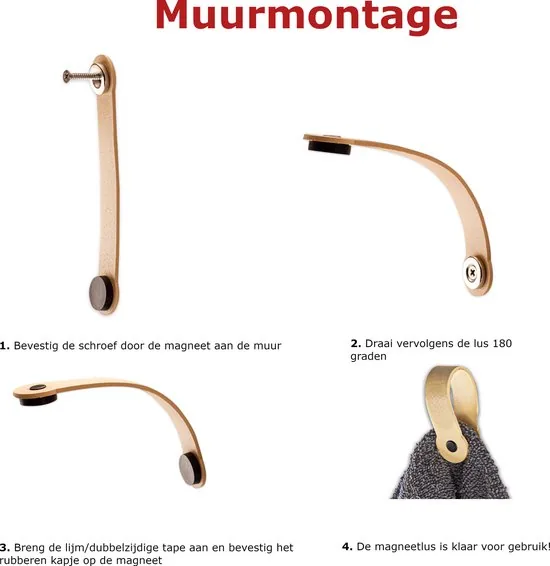 Brute Strength - Leren magneet theedoekhaak - Naturel - 4 stuks thumbnail 9