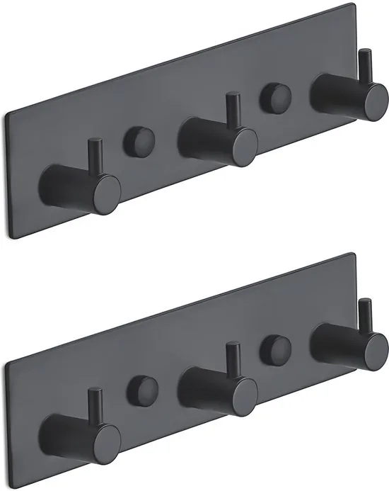 Brute Strength - RVS Kapstok 3 - haaks (set van 2 stuks) - Schroeven - Mat Zwart - Wandkapstok - Afbeelding 1