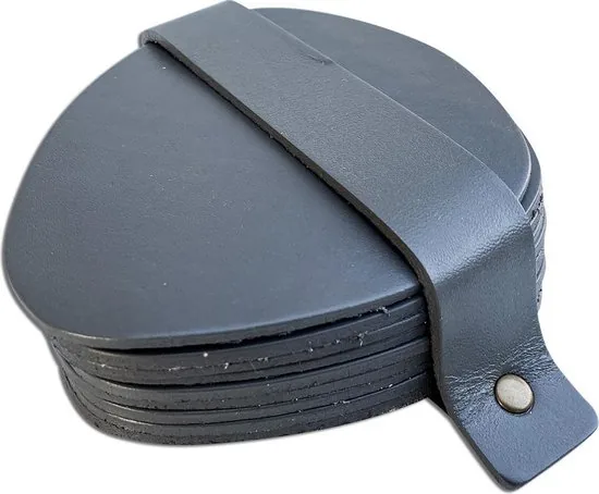 Brute Strength - Onderzetters voor glazen - Leer - Grijs - Semi Rond - 14 stuks - Grijze leren onderzetters thumbnail 2