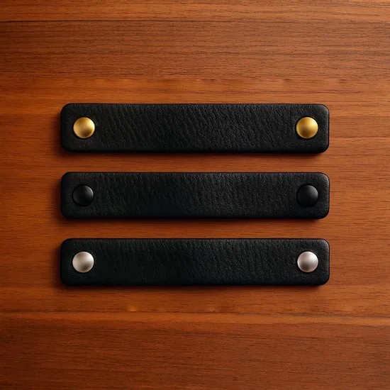 Leren handgrepen - Zwart - 6 stuks - 16,5 x 2,5 cm - Handgreep zwart - Handgrepen leer - Leren meubelgreep thumbnail 11