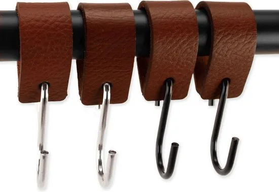 Brute Strength - Leren S-haak hangers - Cognac - 2 stuks - 12,5 x 2,5 cm - Zwart zilver - Leer thumbnail 8