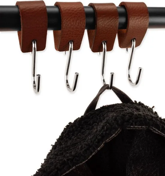 Brute Strength - Leren S-haak hangers - Cognac - 2 stuks - 12,5 x 2,5 cm - Zwart zilver - Leer thumbnail 9