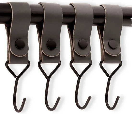Brute Strength - Multifunctionele Haak Met Lederen Lus - Grijs - 4 stuks - Kapstokhaak - Kampeerhaak - Leer - Afbeelding 1