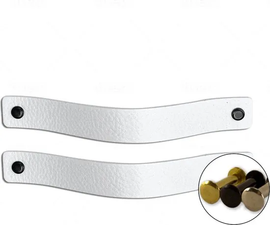 Leren handgrepen - Wit - 2 stuks - 20,0 x 2,5 cm - incl. 3 kleuren schroeven - Afbeelding 1