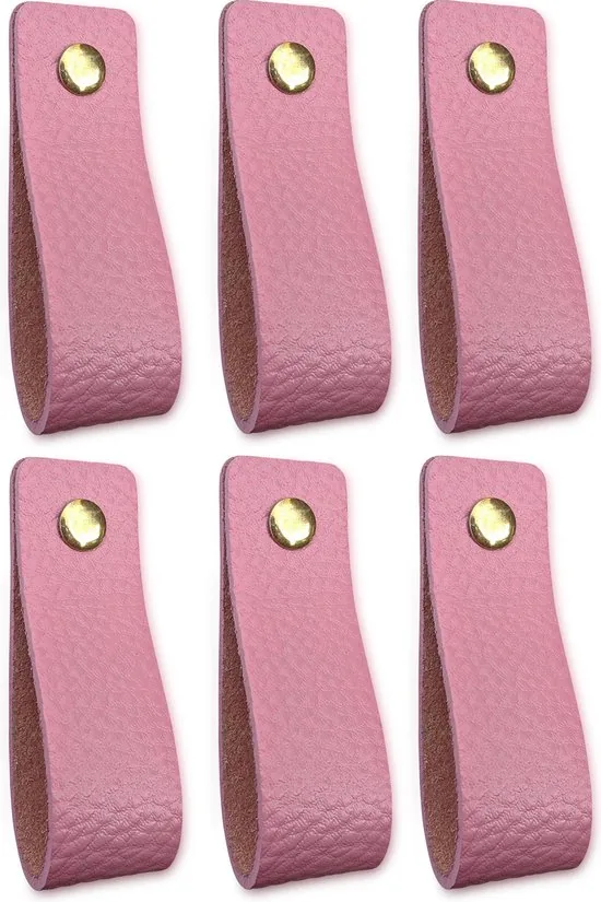 Leren handgrepen - Zacht Roze - 6 stuks - 16,5 x 2,5 cm - incl. 3 kleuren schroeven - Handgrepen leer - Leren meubelgreep - Afbeelding 1